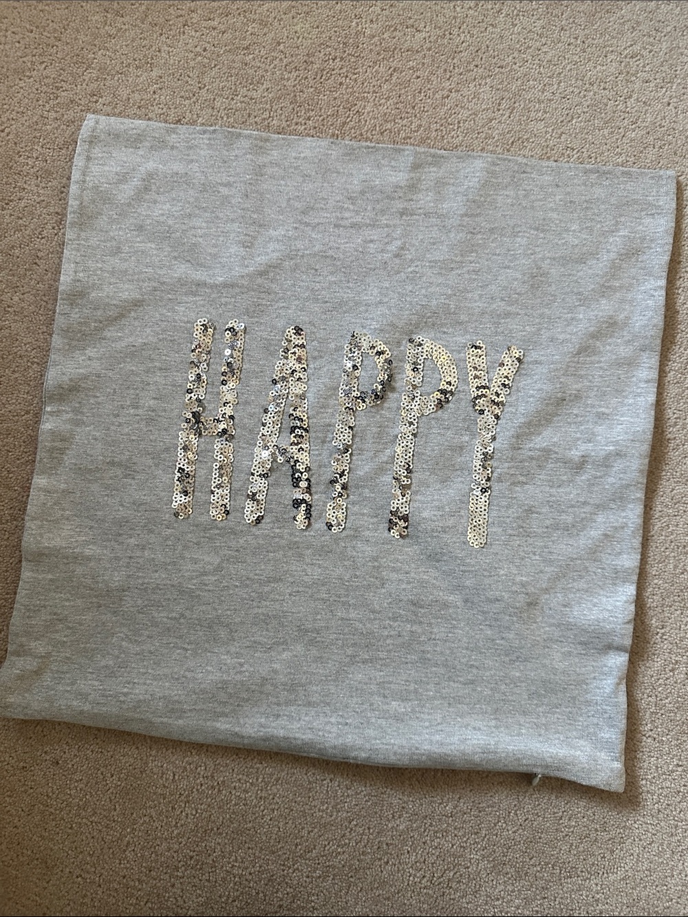 H&M Sequin 'HAPPY' Gray Pillow Cover!